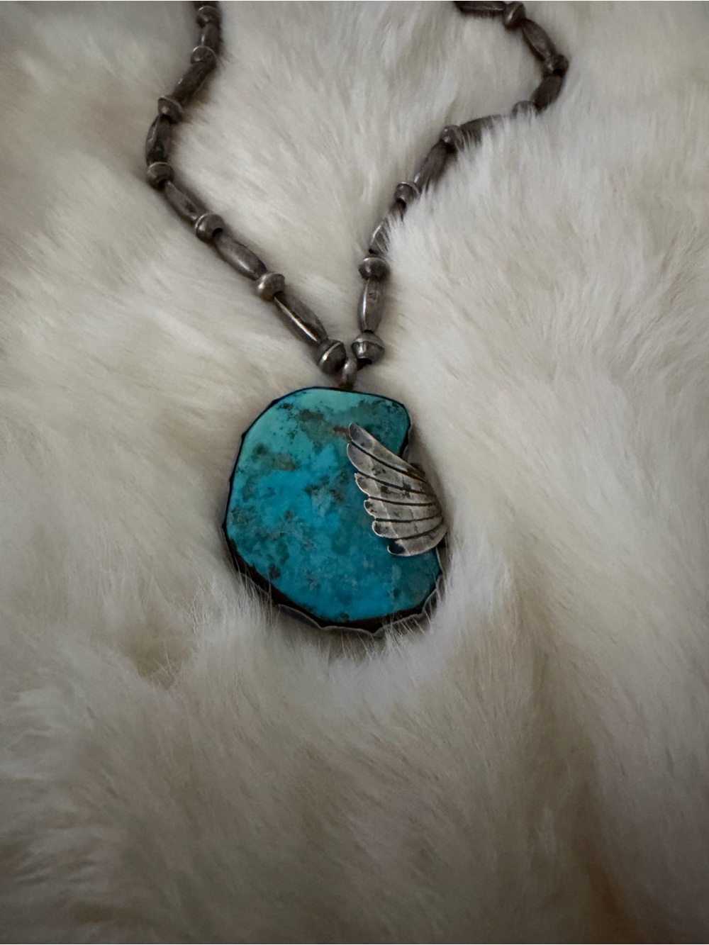 Gorgeous Vintage Navajo Diné Morenci Turquoise Silver Beaded Necklace 🔥🔥 - Picture 5 of 16
